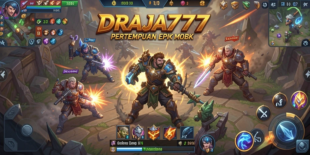 Tangkapan layar gameplay DRAJA777 yang menampilkan pertempuran seru antar tim.