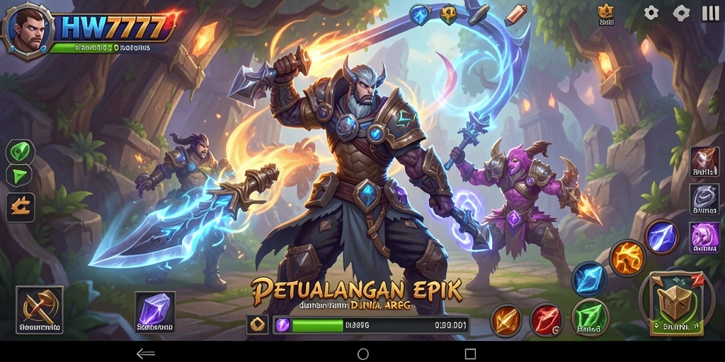 Menampilkan aksi epik dalam game ARPG HW777 dengan pertarungan seru.