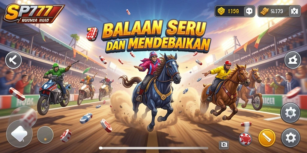Gameplay SP777 yang mendebarkan dengan mobil balap cepat.