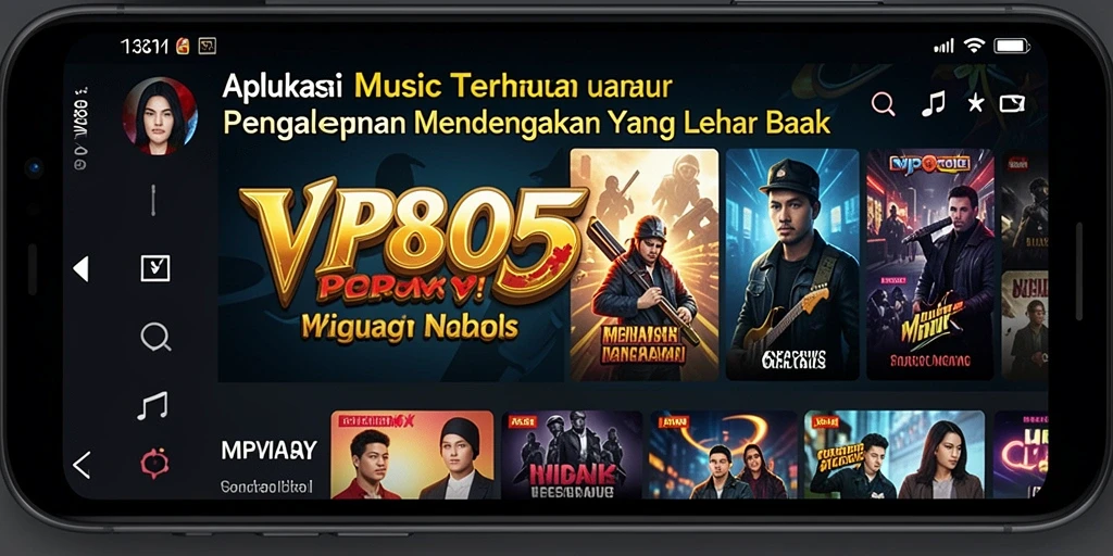 Screenshot VIP805 menunjukkan pengalaman mendengarkan musik yang interaktif.