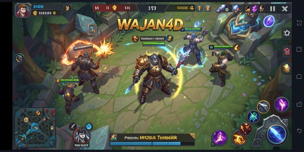 Tampilan gameplay seru dari WAJAN4D dengan aksi MOBA yang menarik.