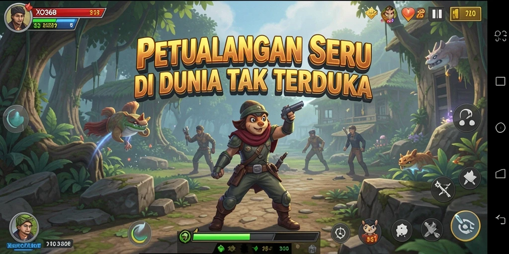 Screenshot gameplay XO368 menampilkan karakter petualang di dunia yang menakjubkan.
